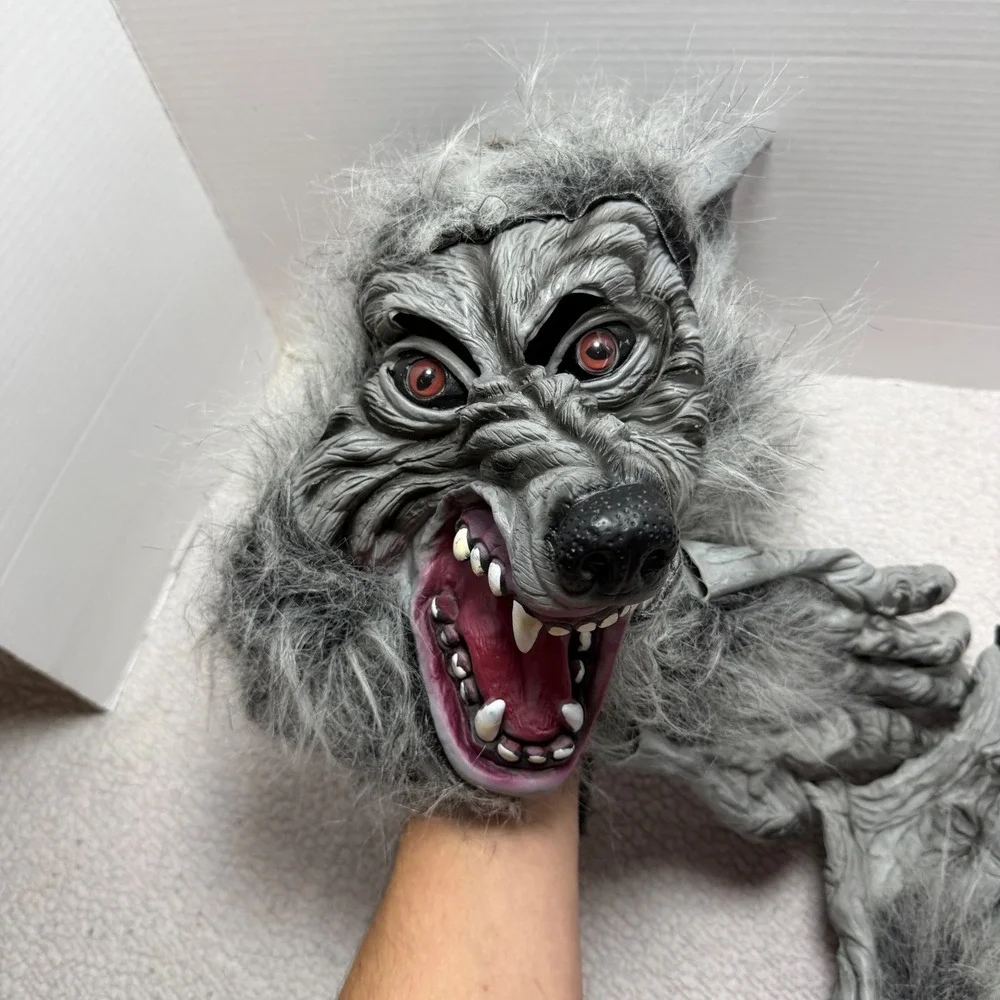 Spirit Halloween Grey Wolf Mask With Hands New w/Tag